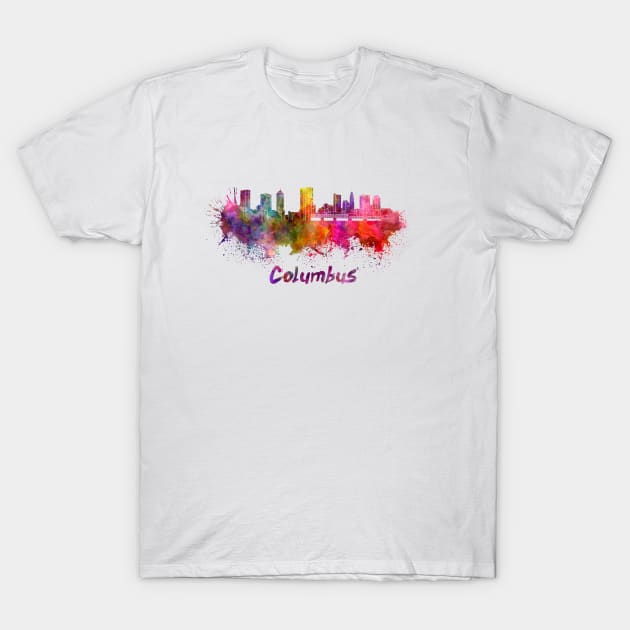 Columbus skyline in watercolor T-Shirt by PaulrommerArt